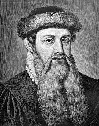 An old engraving of a Johannes Gutenberg.