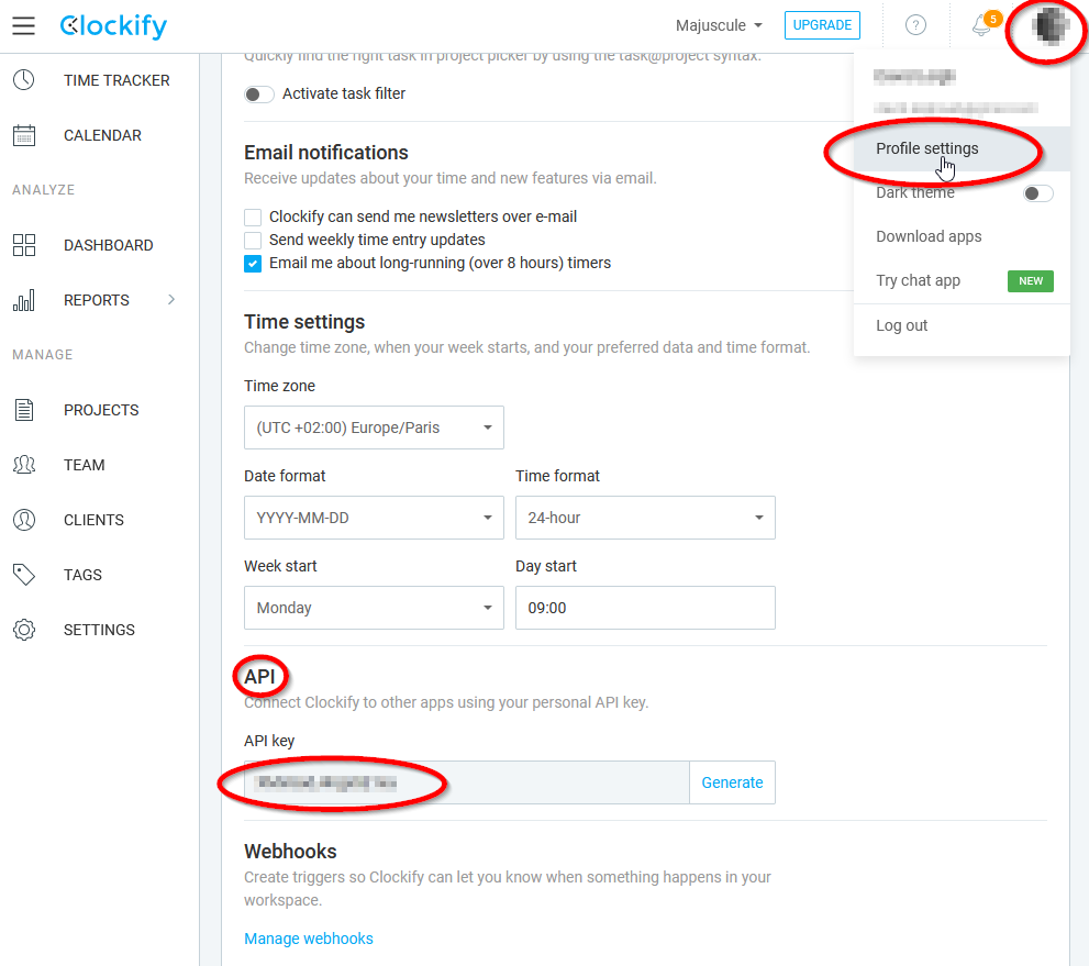 How to find your Clockify API key